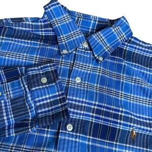 Ralph Lauren Men's Blue Plaid‎ Button Down Shirt Long Sleeve Casual XL